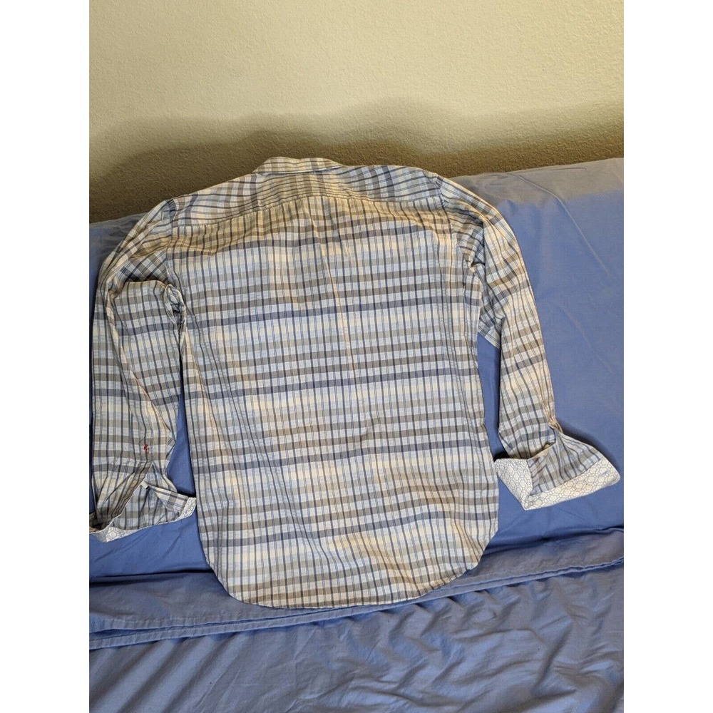 Robert Graham Long Sleeve Shirt M "Knowledge Wisdom Truth" Flip Cuff Blue Stripe - Picture 2 of 7